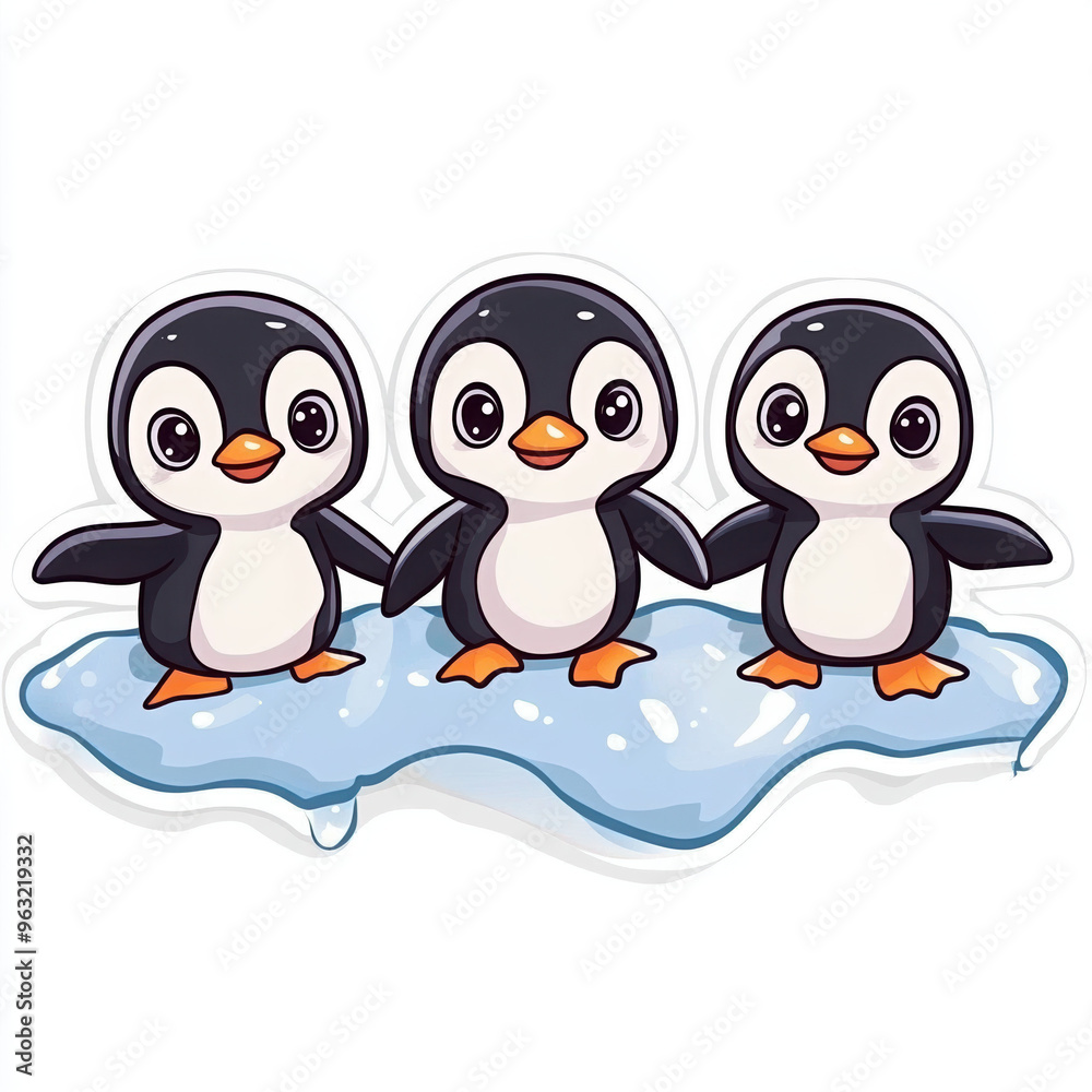 Fototapeta premium penguins cute penguins cartoon penguins animal illustration cold climate wildlife art kids art playful penguins penguin family snowy background 