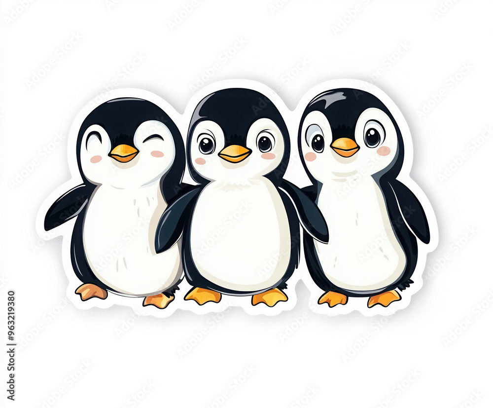 Fototapeta premium penguins cute animals cartoon ice snow wildlife arctic baby animals playful characters stickers happy ocean aquatic winter friends illustration design graphic 