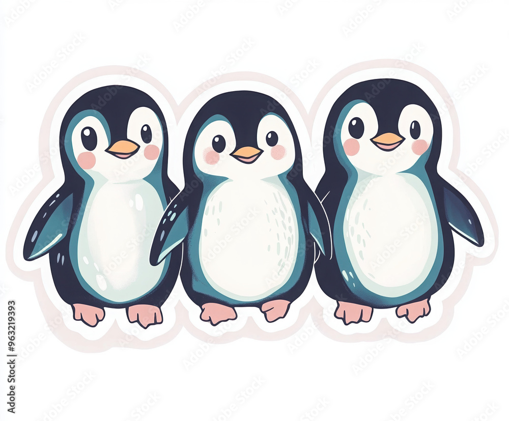 Fototapeta premium penguin animal cartoon cute water ice three penguins playful penguins penguin family winter theme arctic animals fun cartoon adorable creatures joyful animals 