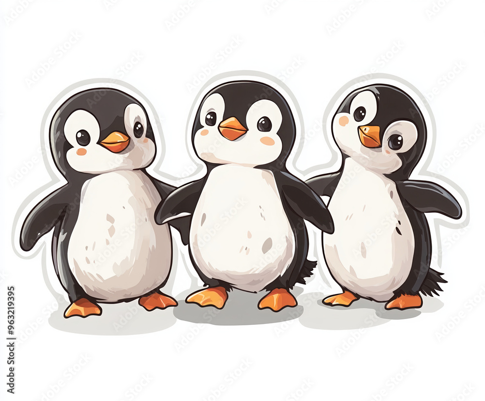 Fototapeta premium penguins cute animals cartoon penguins baby penguins wildlife arctic animals animal illustration penguin family playful penguins winter animals snow ice