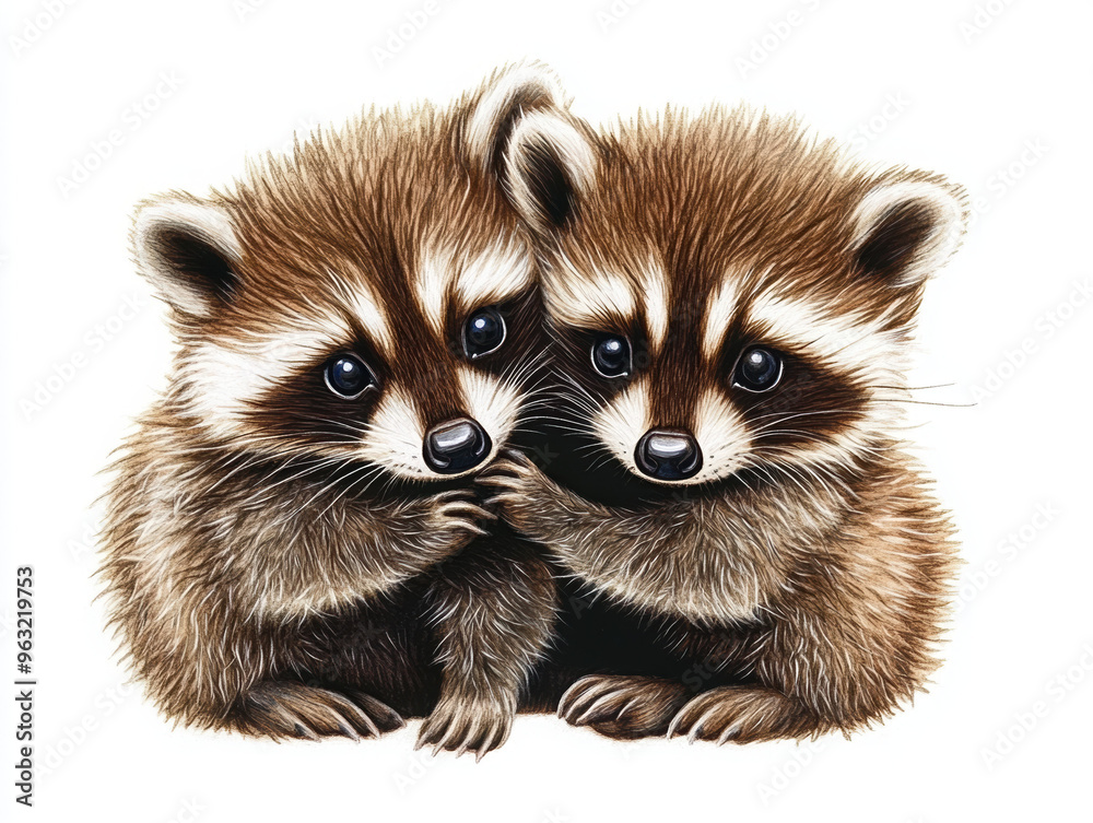Obraz premium raccoons animal illustration cute animals wildlife art baby raccoons nature illustration animal couple furry friends playful raccoons forest animals