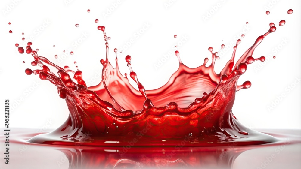 splatter, fluid, vibrant, dynamic, abstract, dynamic abstract, high-velocity, burst, energetic, stain, drop, liquid texture, Red liquid splash isolated on white background Close Up