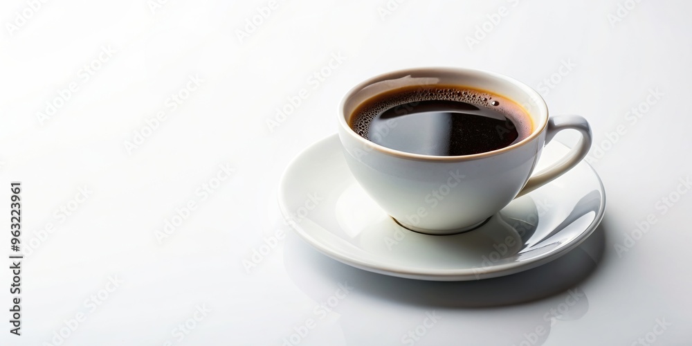 A medium shot of a cup of black coffee without milk on a white isolated background, simplicity, beverage, cup, relaxation, energizing, white background,coffee, caffeine, simplicity