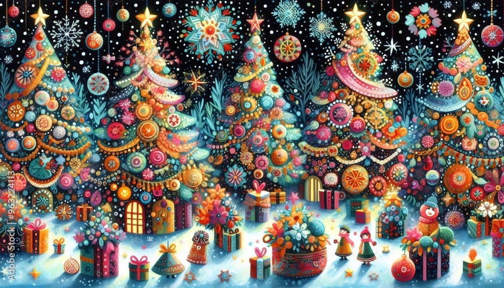 ilustracion de arboles de navidad escena nocturna ilustracion de arboles de navidad escena nocturna