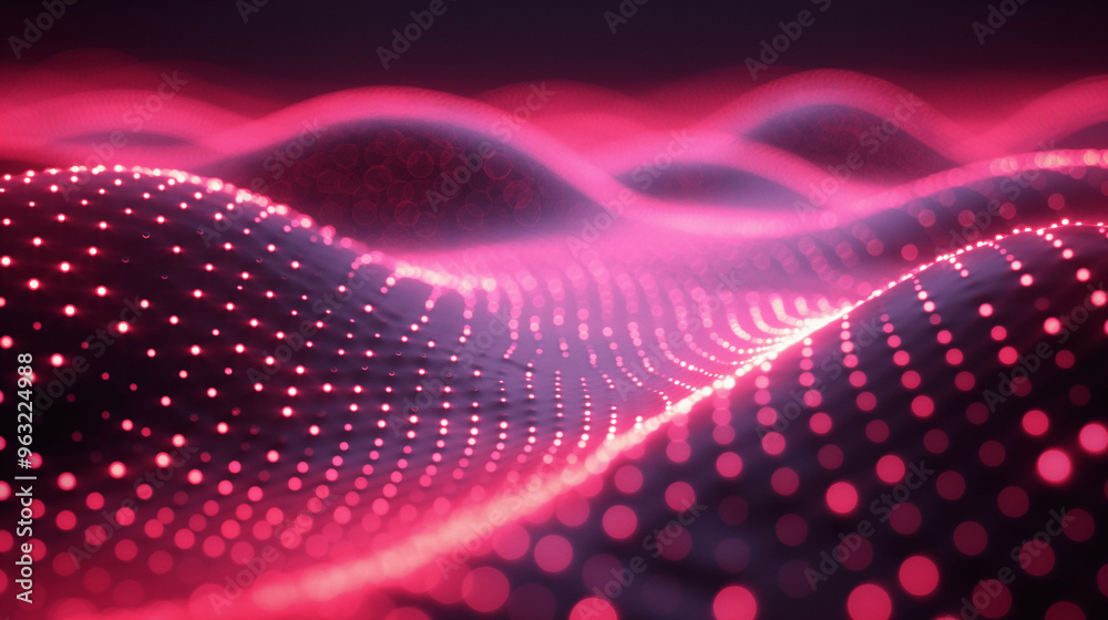 Abstract glowing pink and purple wave pattern with dotted lights