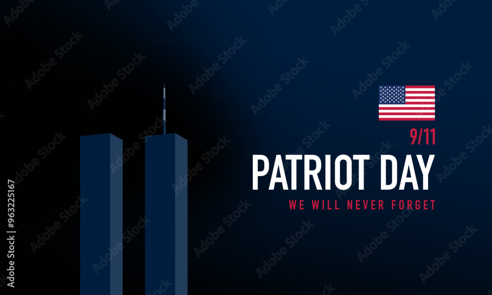 Obraz premium Patriot Day banner, poster or greeting card design with illustration of twin towers and black smoke.