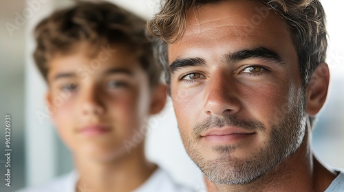 A father with adorable teen son isolated on white : Generative AI