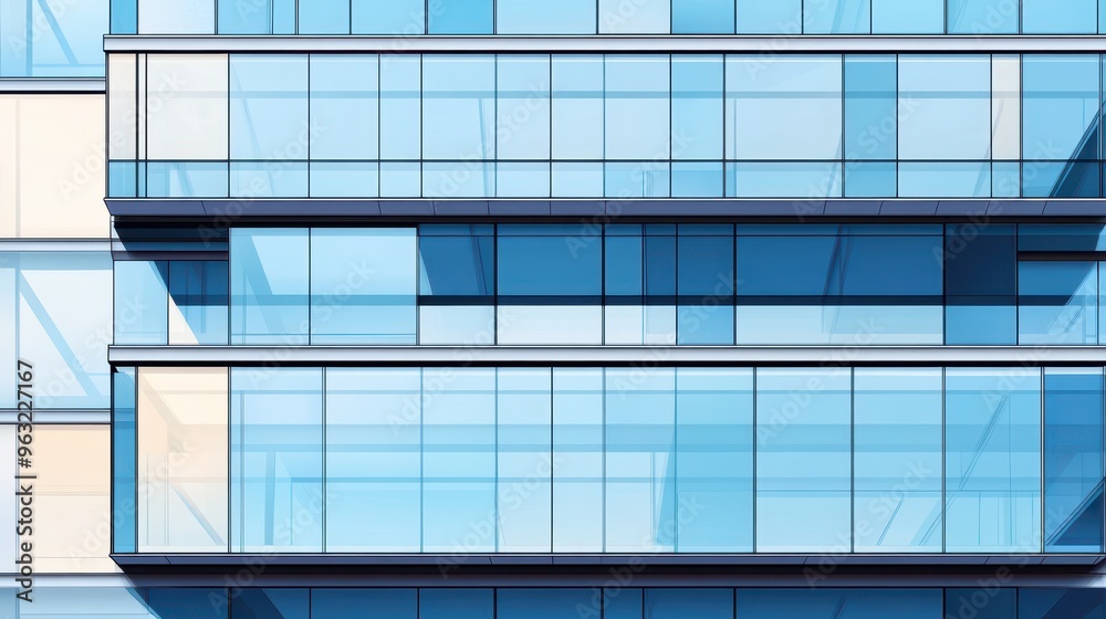 Closeup of a modern office building facade with glass panels and balconies. Closeup of a modern office building facade with glass panels and balconies.