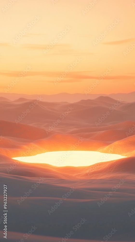 Obraz premium Captivating Fantasy Desert Landscape at Sunset with Dramatic Skies and Silhouetted Mountainous