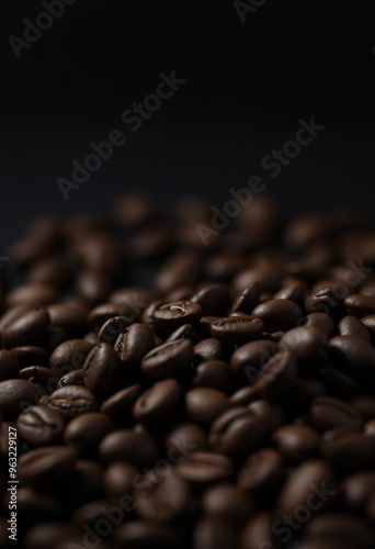 Coffee Beans Closeup On Dark Background, blurred background