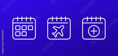 calendar and flight schedule line icons, vector