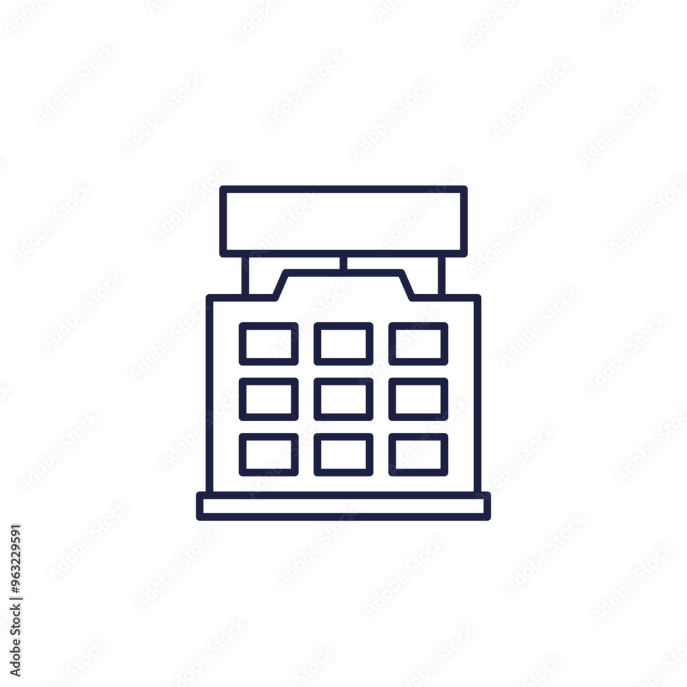 Rooftop advertising banner line icon with building Rooftop advertising banner line icon with building