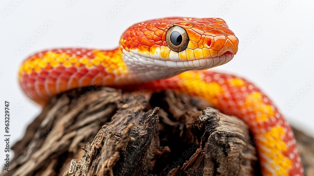 baby corn snake on wood isolated on white background baby red rat snake Pantherophis guttatus : Generative AI baby corn snake on wood isolated on white background baby red rat snake Pantherophis guttatus : Generative AI