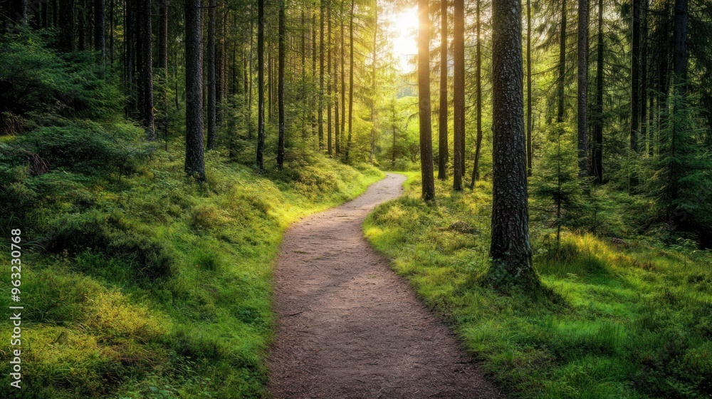 Obraz premium Serene Forest Path at Sunset