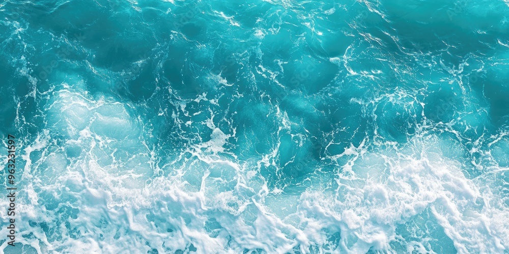 Clear turquoise ocean water with foamy waves, creating a textured pattern. Clear turquoise ocean water with foamy waves, creating a textured pattern.