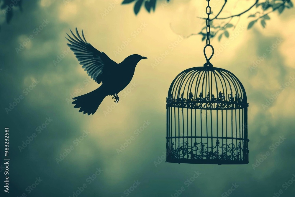 Fototapeta premium A bird is flying over a cage