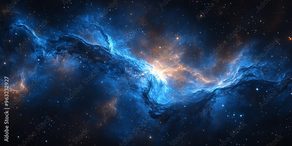 Fototapeta premium Cosmic Nebula with Blue and Orange Glowing Gas Clouds.