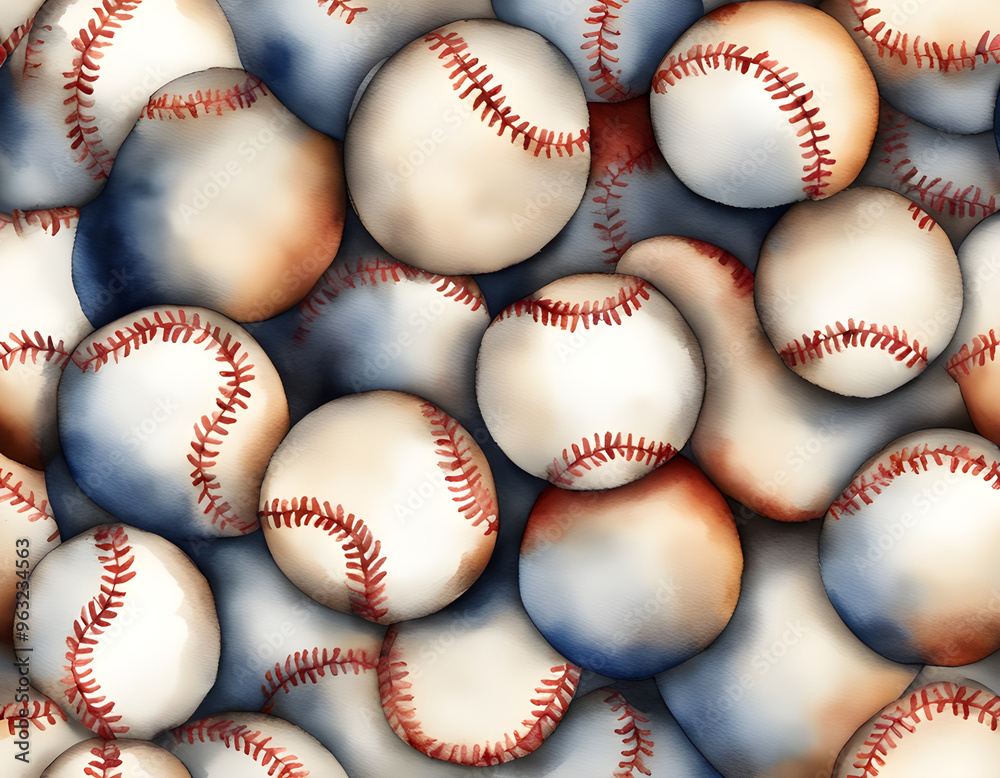 watercolor Used baseball background close up view. watercolor Used baseball background close up view.