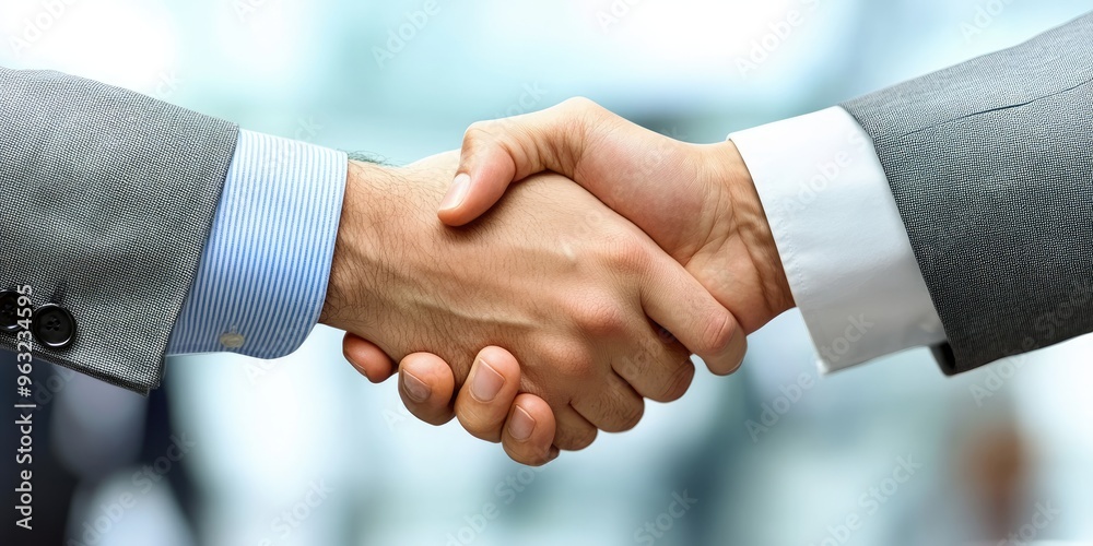 Businessman shaking hands to finalize a merger or acquisition. Businessman shaking hands to finalize a merger or acquisition.