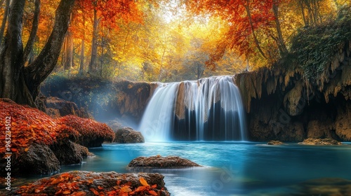 Tranquil Waterfall in Autumn Forest