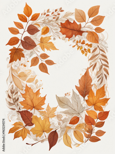 A frame of autumn leaves creating a warm seasonal atmosphere.