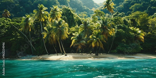 Fototapeta Naklejka Na Ścianę i Meble -  Palm Tree Landscapes Caribbean, Caribbean Beach Views, Caribbean Tropical Scenery