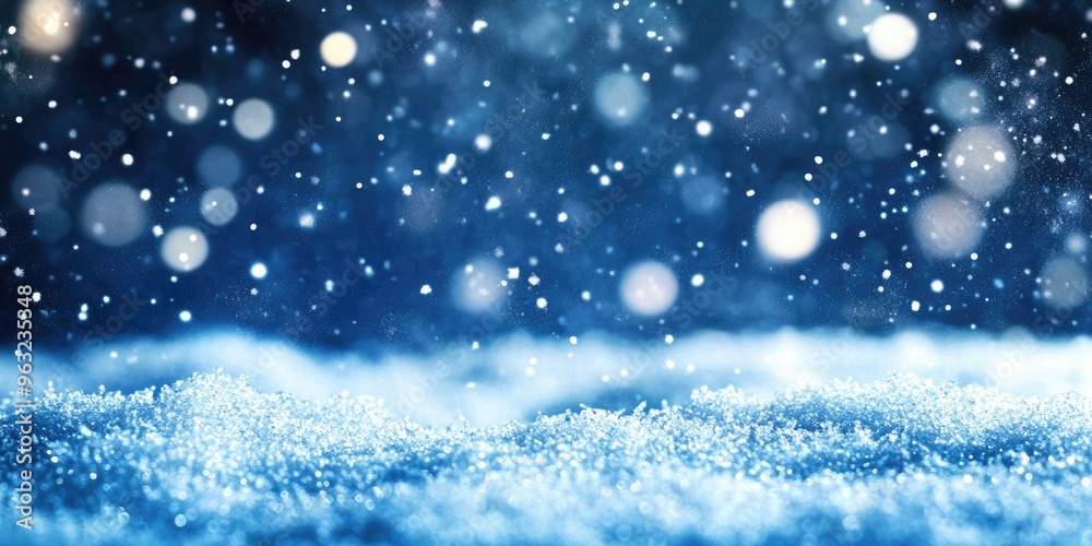 Fototapeta premium Christmas background in blue with falling snow.