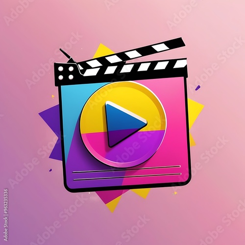 Clapperboard Logo with Play Button Vibrant Gradient Design