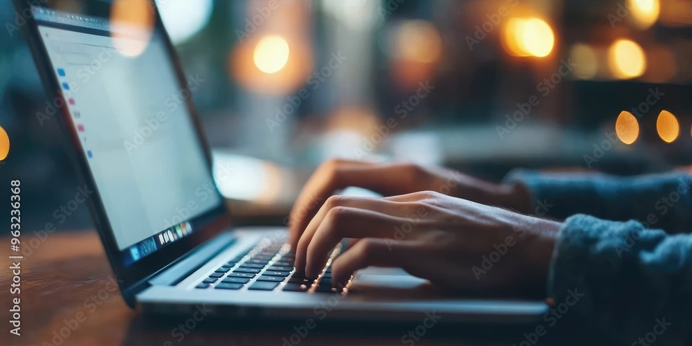 hands typing on a laptop, chatting on Facebook, or writing an article. hands typing on a laptop, chatting on Facebook, or writing an article.