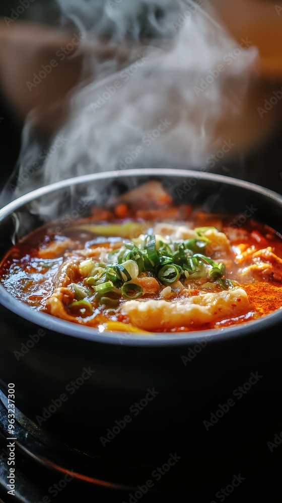 Kimchi Jjigae with Beef Belly and Tofu in Stone Pot Kimchi Jjigae with Beef Belly and Tofu in Stone Pot
