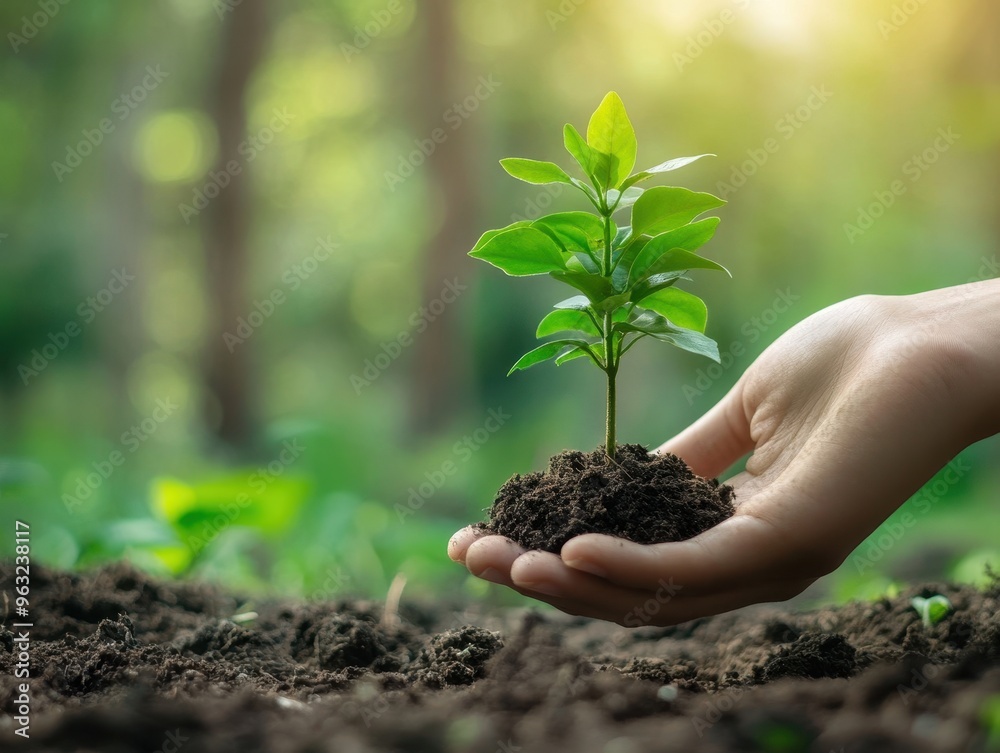 A hand gently cradles a young sapling, symbolizing growth, renewal, and environmental care.