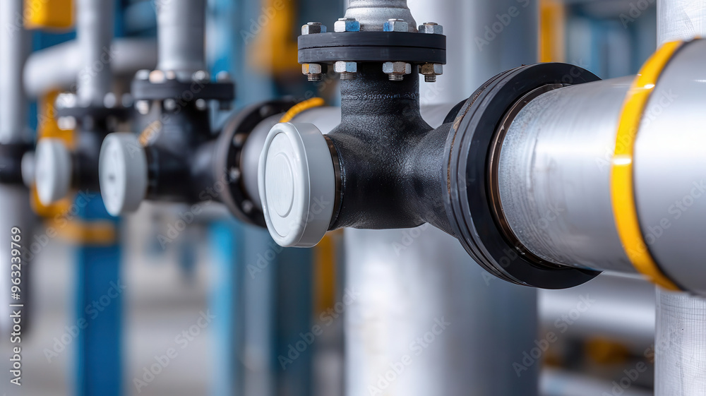 A closeup of welded joints where pipes connect A closeup of welded joints where pipes connect