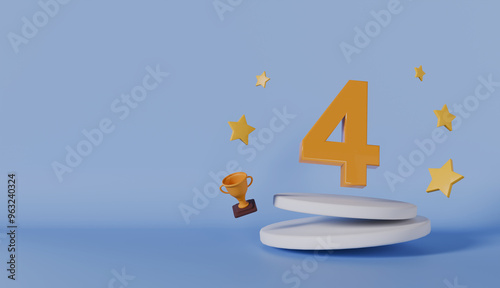 Number 4 On Podium Top Isolated On Blue Background photo