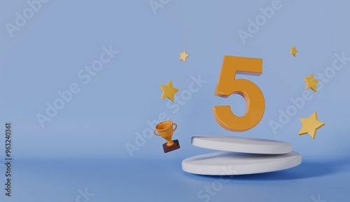 Number 5 On Podium Top Isolated On Blue Background photo