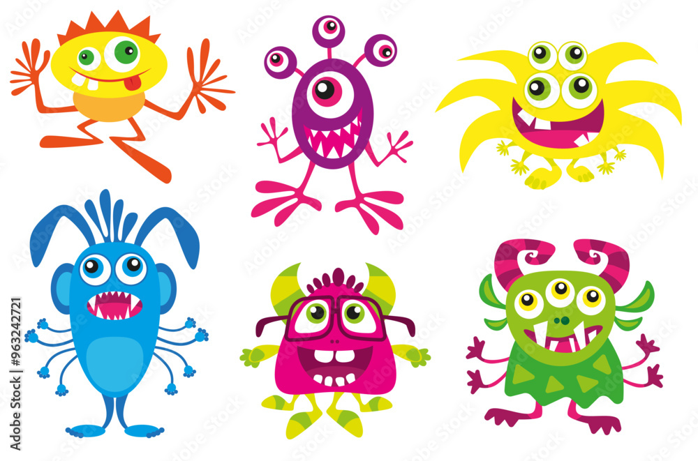 Halloween vector illustration. Funny cartoon monsters set collection on white background. Bright design for party decoration. Halloween vector illustration. Funny cartoon monsters set collection on white background. Bright design for party decoration.