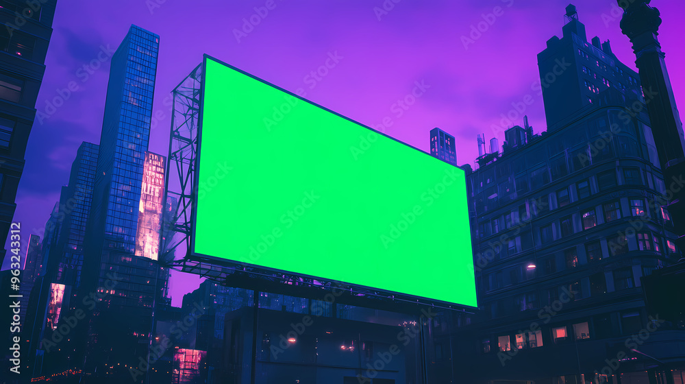 A giant green screen like a billboard on the building in the city ,generative ai. Giant. Illustration A giant green screen like a billboard on the building in the city ,generative ai. Giant. Illustration