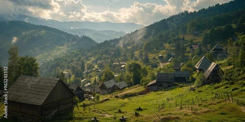 Carpathian Highlands Village, Traditional Mountain Village Carpathians, Carpathian Alps Village 