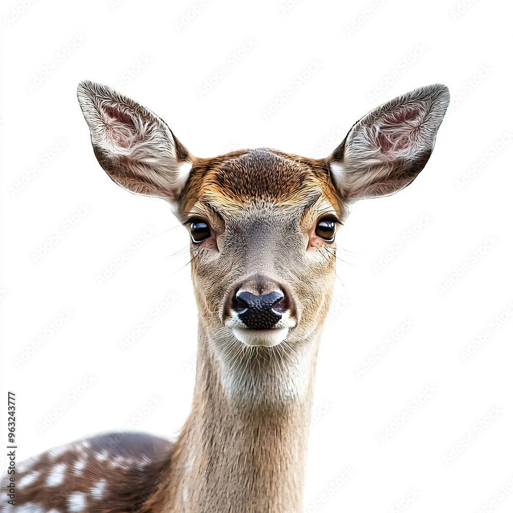 deer looking at camera on isolated white background deer looking at camera on isolated white background