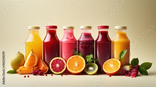 A colorful cold-pressed juice made with a variety of fruits and vegetables, packed with nutrients and antioxidants