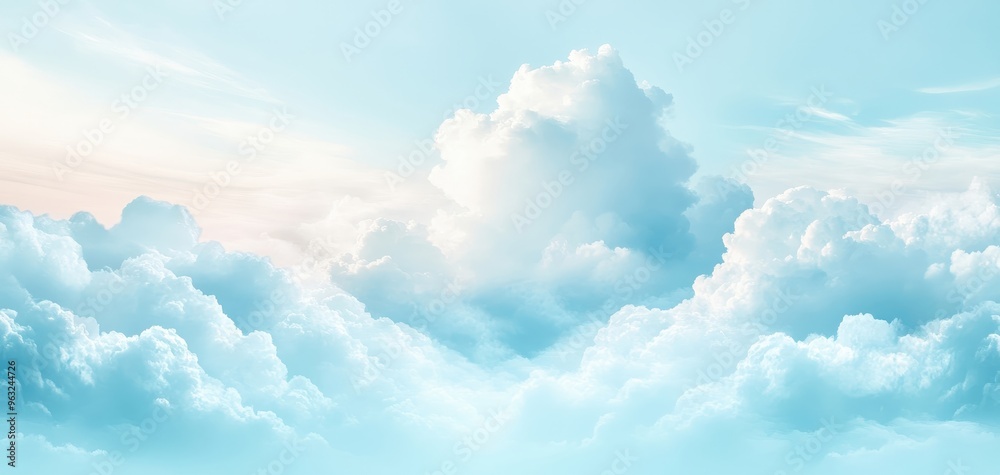 The sky is filled with fluffy white clouds, creating a serene