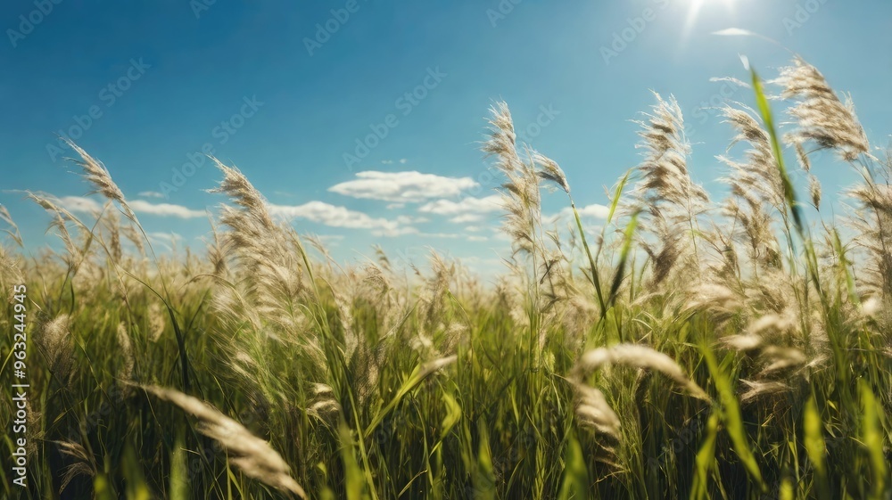 Obraz premium Nature's Tranquility: Grassy Field at Sunrise