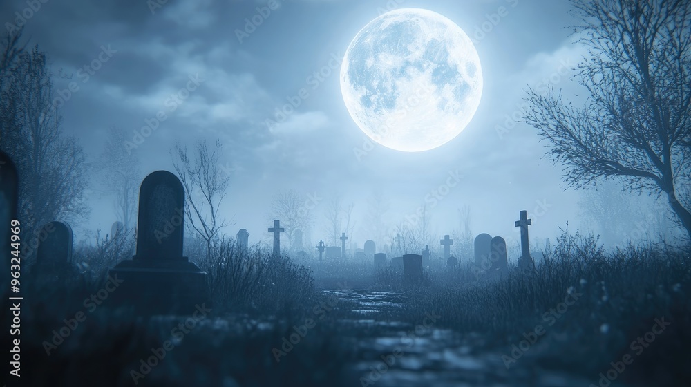 Icon of a full moon glowing over a misty graveyard, with eerie shadows cast on the ground. Icon of a full moon glowing over a misty graveyard, with eerie shadows cast on the ground.