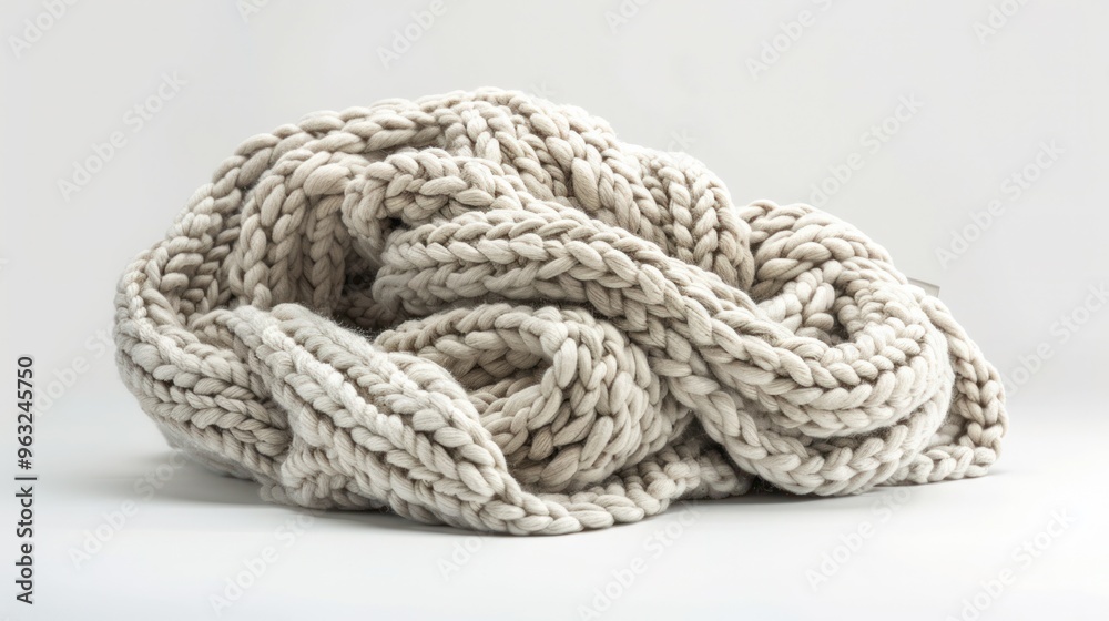A cozy hand-knitted blanket with a chunky, textured pattern A cozy hand-knitted blanket with a chunky, textured pattern