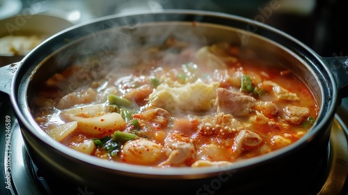 Spicy Kimchi Jjigae with Tofu, Beef, and Vegetables in Rich Broth