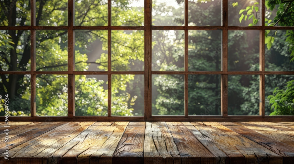 Wooden table and window room background for product display and montage. Wooden table and window room background for product display and montage.