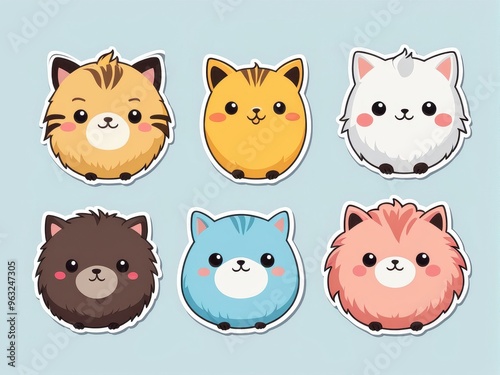 A collection of cute, cartoon-style animal stickers featuring various fluffy faces.