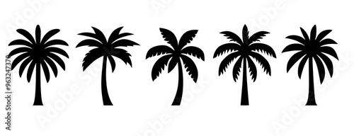 palm or coconut trees collection on white background. (eps). nature, relaxation, peace, luxury, elegance, vacation, simple, holiday concept.