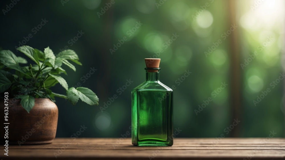 An green wall with a green background and a green box with a green bottle in it. An green wall with a green background and a green box with a green bottle in it.