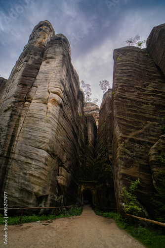 Nature park with high cliffs and rocks