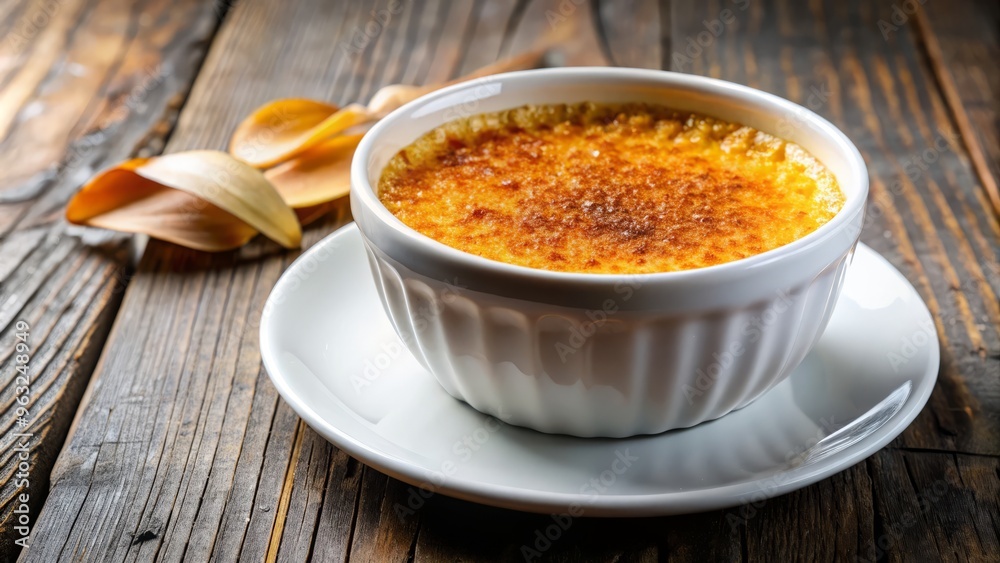 The simplicity of a white ceramic cup is elevated by the golden, caramelized sugar crust and the vibrant, citrusy essence within. The simplicity of a white ceramic cup is elevated by the golden, caramelized sugar crust and the vibrant, citrusy essence within.